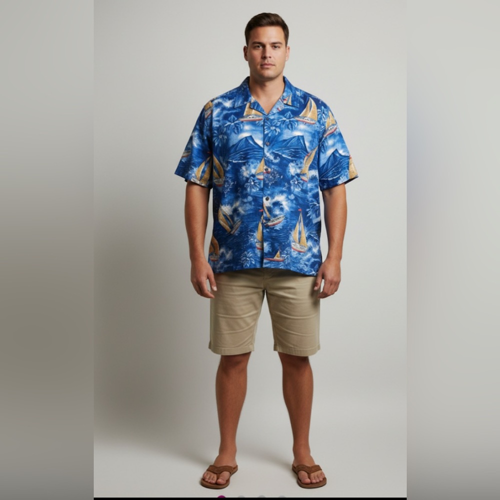 🔥2/$10 3/$12 Blue Sailboat Print Men's Shirt